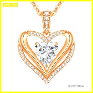 Moissanite Heart Pendant Necklace 925 Sterling Silver Gold Plated